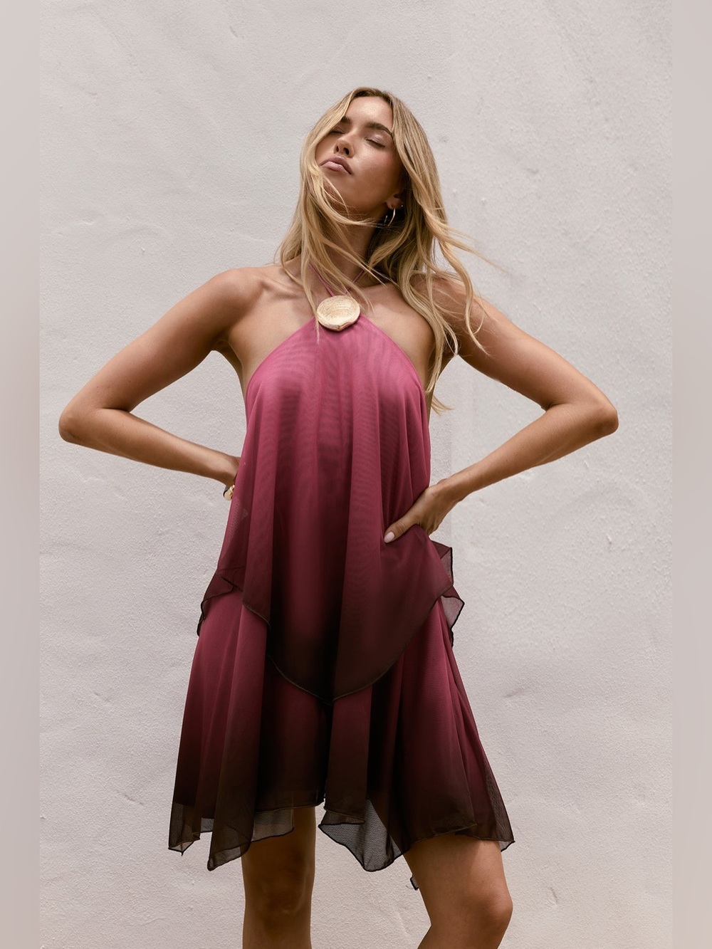 Hello Molly DAYDREAM DIVA HALTER MESH MINI DRESS PLUM Size 4 NWT